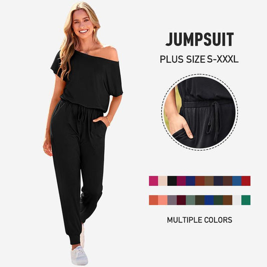 Women's Off-Shoulder Jumpsuit – Elastic Waist Loose Fit Romper