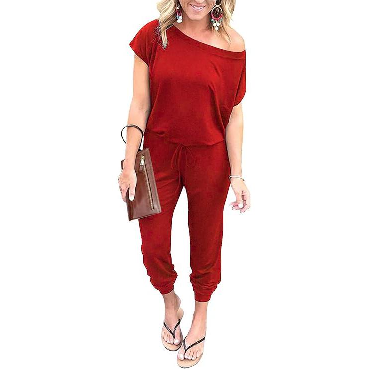 Women's Off-Shoulder Jumpsuit – Elastic Waist Loose Fit Romper