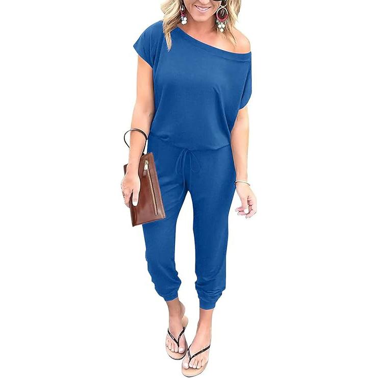 Women's Off-Shoulder Jumpsuit – Elastic Waist Loose Fit Romper