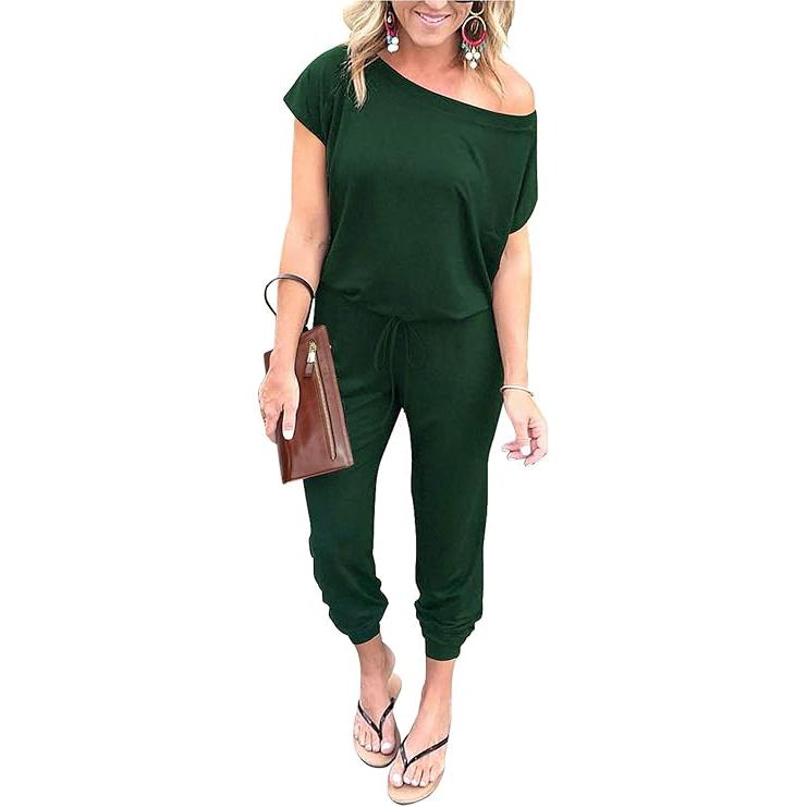 Women's Off-Shoulder Jumpsuit – Elastic Waist Loose Fit Romper