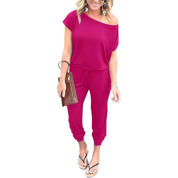 Women's Off-Shoulder Jumpsuit – Elastic Waist Loose Fit Romper